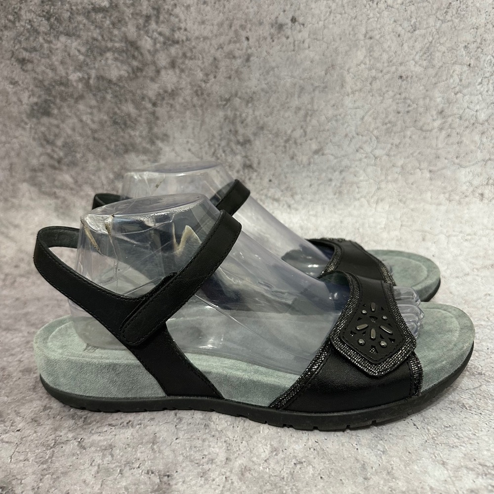 Dansko Blythe Sandals Womens 41 US 10.5 Blk‎ Leather Floral Stud Comfort Strappy